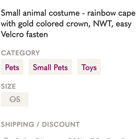 Free W/ Purchase You are loved small animal costume - Cape and Crown - Picture 4 of 4